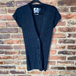 New York Yoki Collection Black Cable Knit Short Sleeve Cardigan Sweater Medium